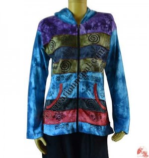 Tie-dye with block prints rib hoodie
