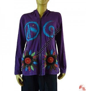 Hand emb flower rib hoodie