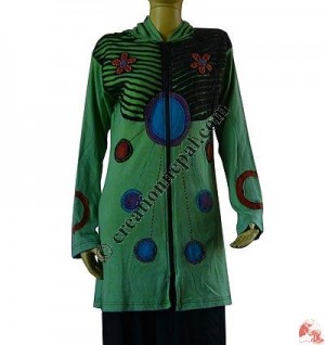 Circles patch hand emb rib long jacket