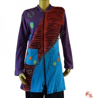 Circles and razor-cut rib long jacket