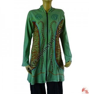 Swirls and razor-cut rib long jacket