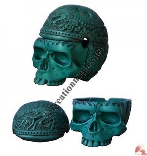 Skull turquoise resin emboss ashtray