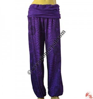 Printed fine rib waist covered rouser