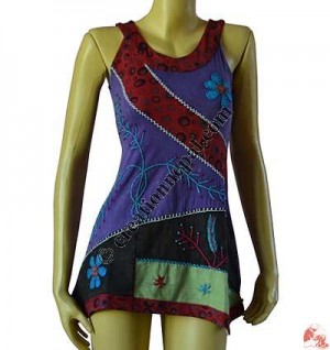 Hand emb patch-work sleeveless dress