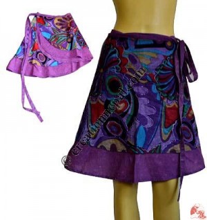 Printed cotton 2-layer open mini skirt