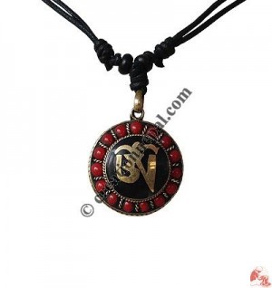 Tibetan OM round brass pendant