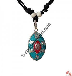 Kalachakra oval white metal pendant