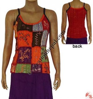 Rib patch-work hand emb tank top