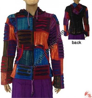 Rib razor-cut patch-work jacket