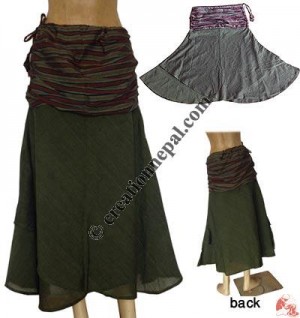 2-layer cotton crease waist skirt