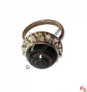 Agate stone silver beads finger ring