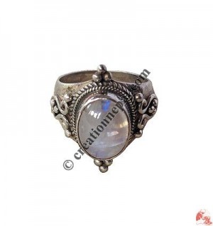 Rainbow moon-stone silver ring