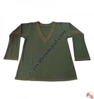 Cotton-fleece V-neck Kurtha