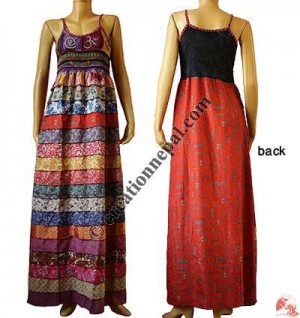 Rib-top sari silk front-layers dress