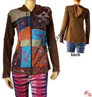 Patch work hand emb rib jacket