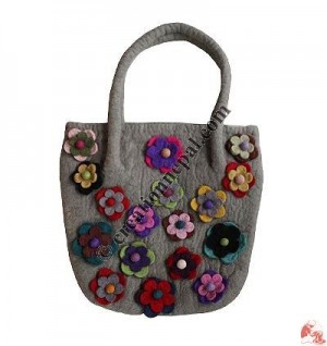 2-layer colorful flowers felt Tote Bag