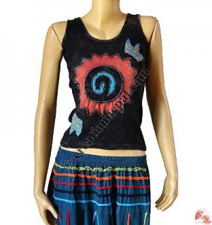 Sun design hand emb rib tank top