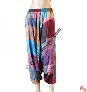 Khaddar check block-print Aladdin trouser