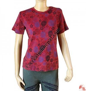 Flower print stone wash rib top