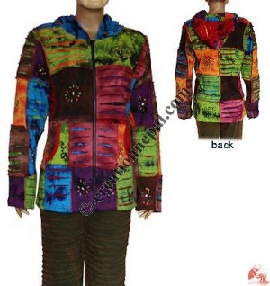 Patch-work razor-cut prints rib jacket