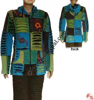 Razor-cut patch embroidered rib jacket
