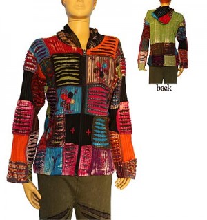 Patch-work razor cut hand emb rib jacket