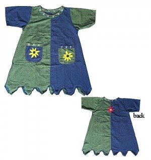 2-color cotton flower and frills dress