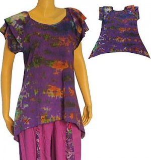 2-layer cap sleeves tie-dye top