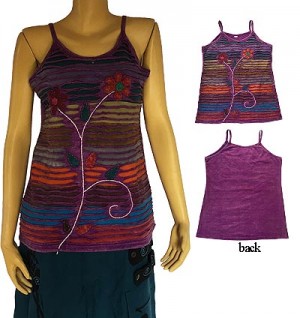 Multi color stripes razor-cut flower tank top