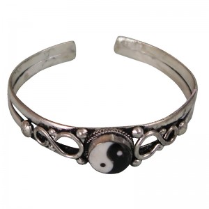 Ying-Yang white metal bangle