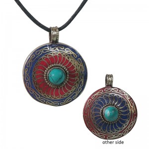 Coral-Lapis-Turquoise round pendent