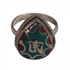 Tibetan Om white metal finger ring