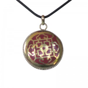 Coral-brass Mandala round pendent