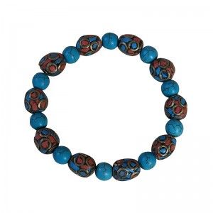 Turquoise and decorated beads wristband
