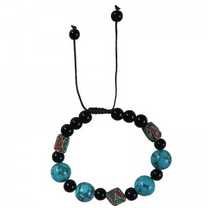 Turquoise-Black onyx-decorated beads bracelet