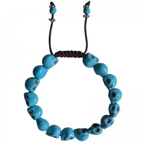 Skull carved turquoise bone beads bracelet