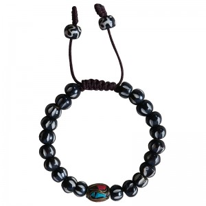 Carved black bone beads bracelet