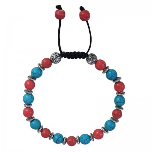 Turquoise-coral-metal beads bracelet