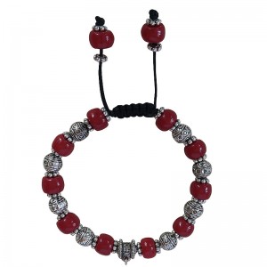 Coral and metal beads bracelet
