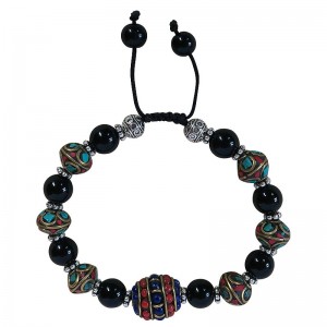 Black onyx and decorated beads bracelet