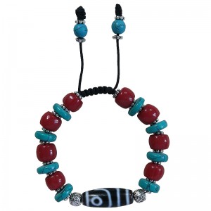 Turquoise-coral with Dzi bracelet