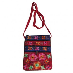 Leather suede 3-zipper floral passport bag