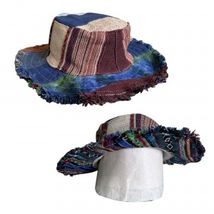 Hemp-cotton patch work frills hat