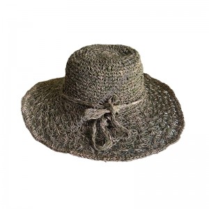 Hemp Shell knit large brim green hat