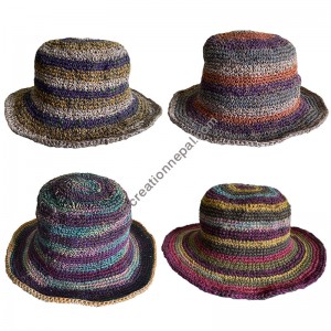 Hemp-cotton purple stripes brim hat