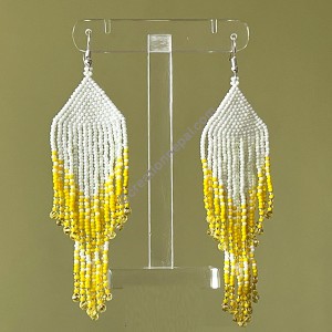 White-yellow color beads 2-step frills large earring