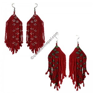Star pattern frills red medium earring