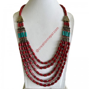 Imitation coral-turquoise beads necklace