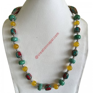 Decorated and plain mixed beads imitation necklace