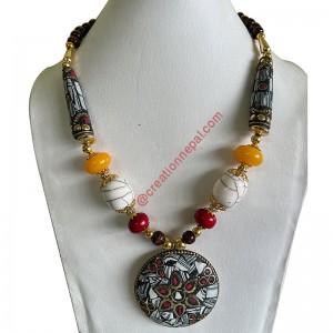 Multi-shape colorful imitation beads necklace with pendant